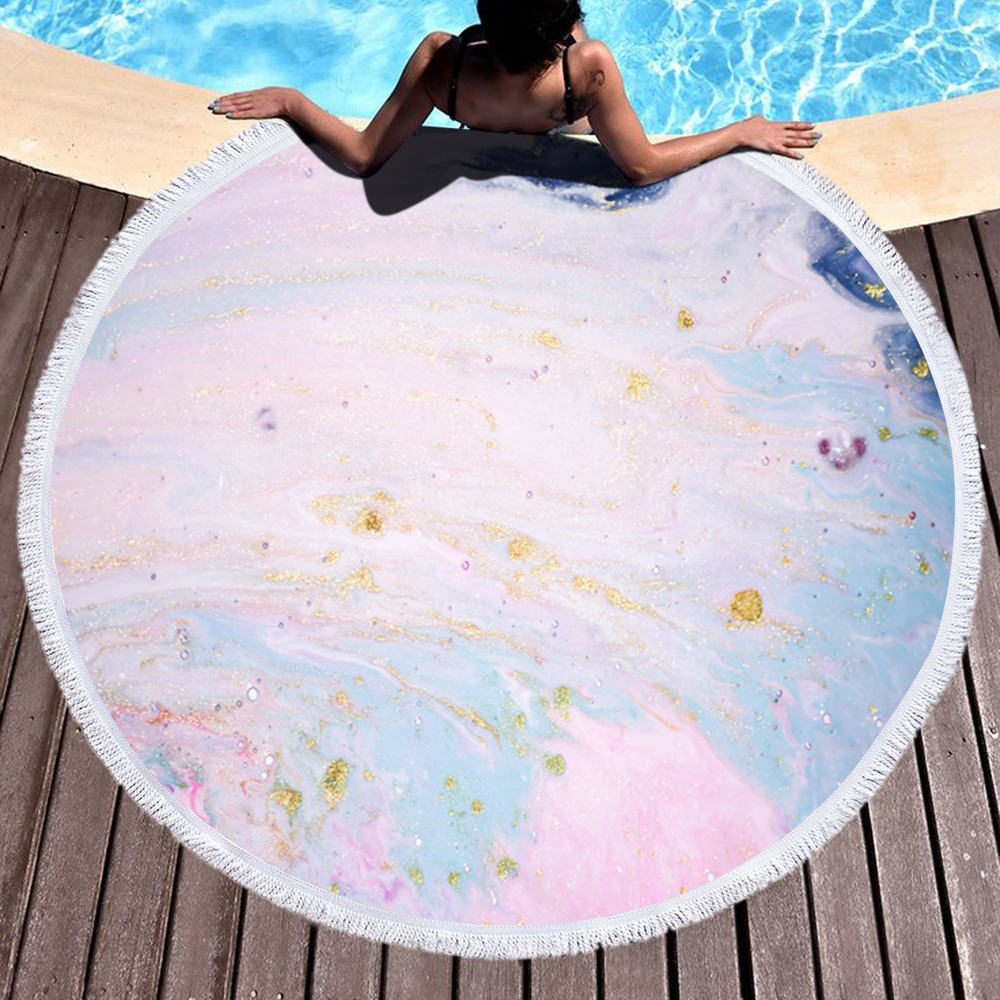 Custom Marble Quickly Dry Round Printed Microfiber Beach Towel for Summer