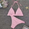 Custom Made Three Pieces Bikini Pink Triangle Bottom Sport Bikini