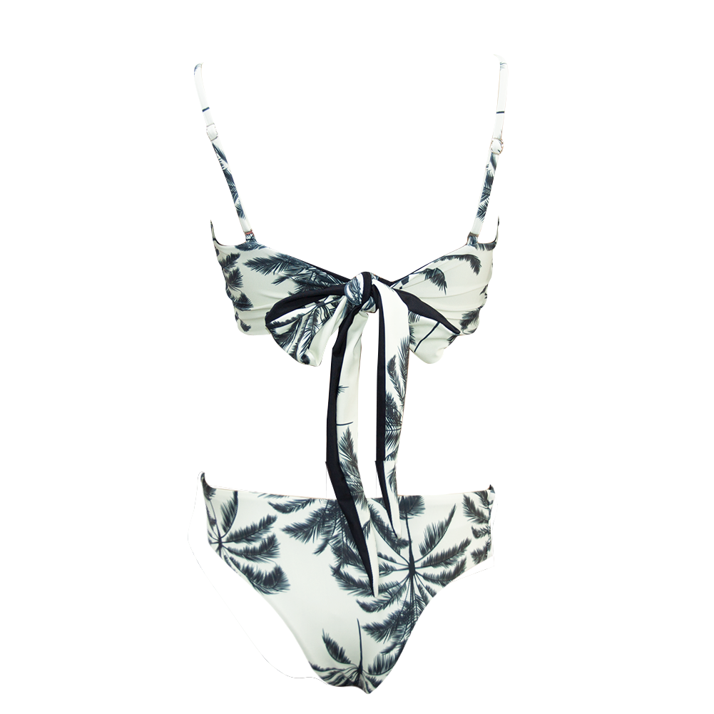 Tropical Palm Two Piece Seamless Bikini Black And White Swimsuit for Women