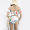 Tropical Floral Two Piece Off The Shoulder Tie Side Bikini Top Swimsuit for Women