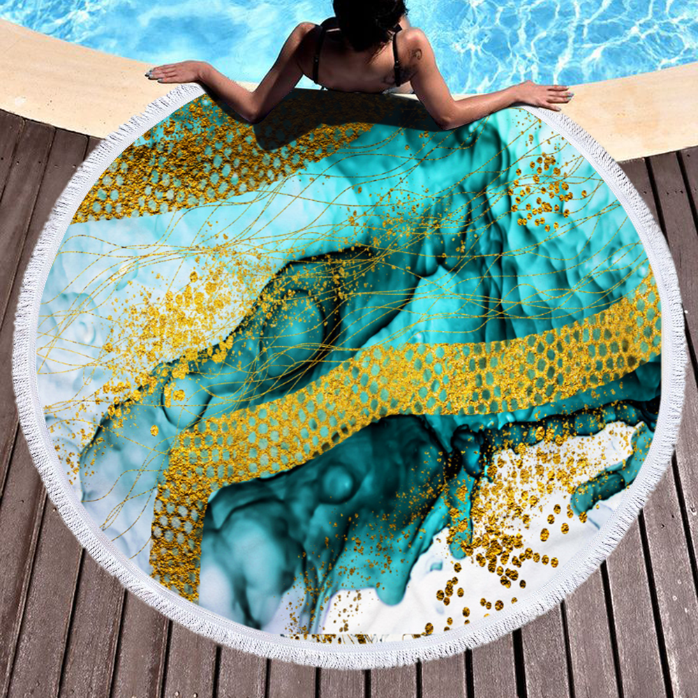 Wholesale Colorful Larger Size Special Pattern Marble Round Printed Marble Microfiber Beach Towel 2020