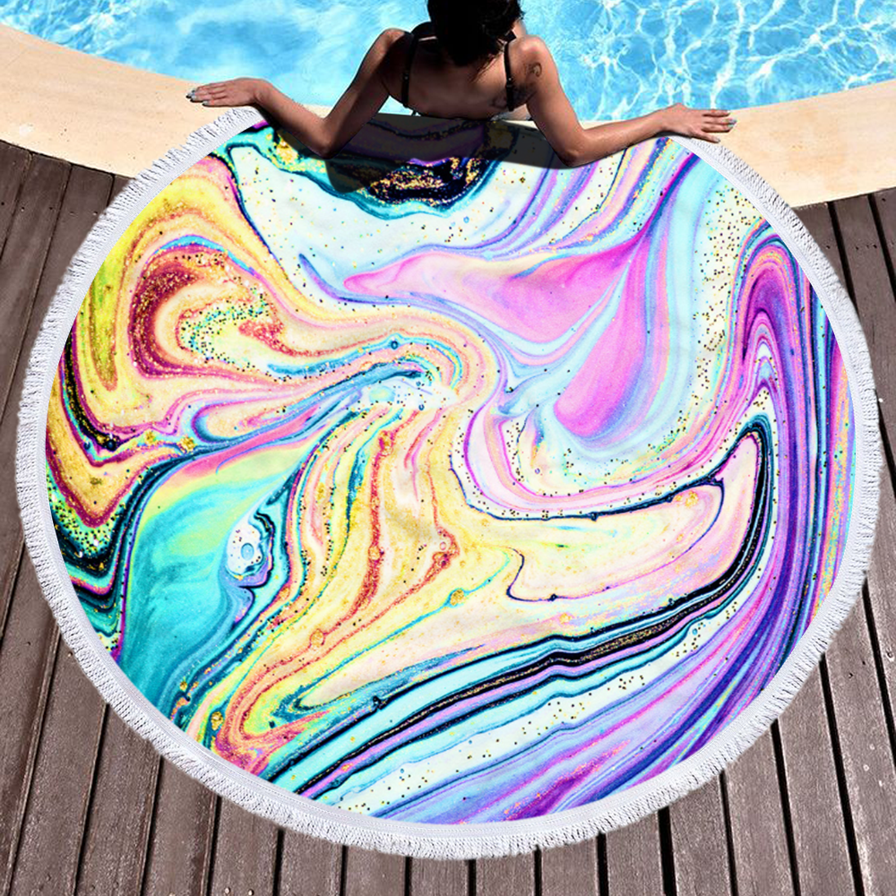 High Quality Marble Quickly Dry Multi-color Round Microfiber Beach Towel For Summer