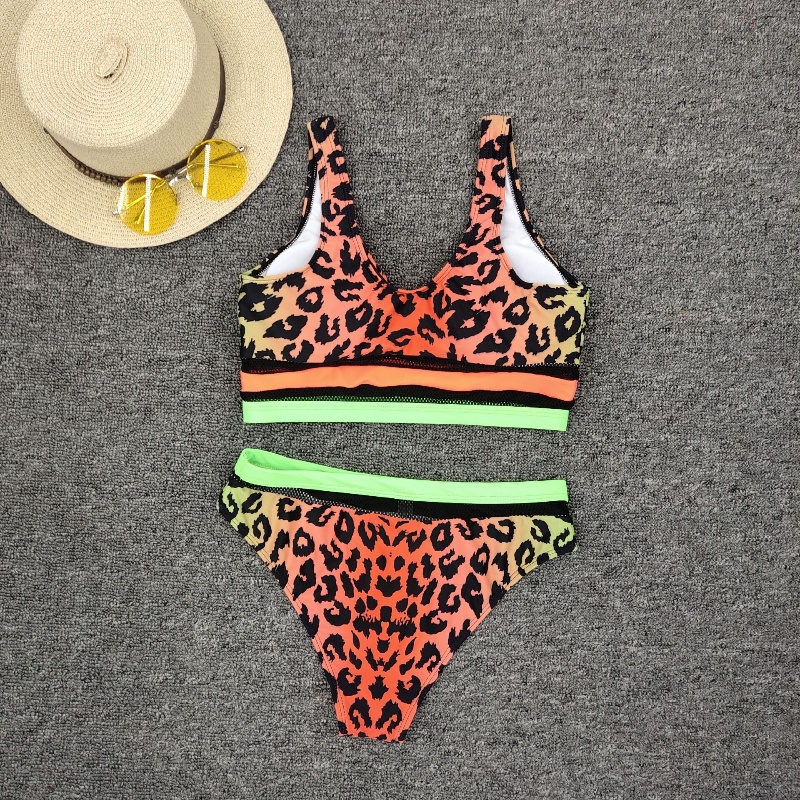 Wholesale Leopard Print Two Pieces Bikini Trunk bottom Top Sport Bikini 2020